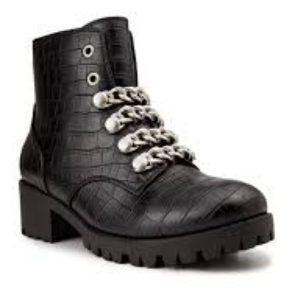 SUGAR Black Croc Obvi Combat Boots